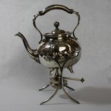 欧洲古玩1号店 西洋收藏英国19世纪铜镀银带烧水架子古董茶壶L