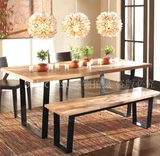 美式乡村复古做旧实木餐桌椅组合简约铁艺原木家具咖啡厅酒吧桌子