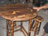 实木松木碳化木酒吧桌凳/咖啡桌椅/1桌4凳/高脚圆桌/高脚凳