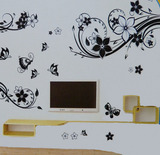 新一代3D立体 客厅电视墙背景墙贴纸 浪漫黑白花自粘可移除墙贴