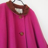 孤品Vintage古着 紫红+棕色 折线拼接 长袖复古羊毛大衣