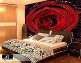 大型无缝3d立体壁画墙布 卧室背景墙壁纸 卧室墙纸大红色玫瑰花