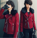 韩版秋冬装红色带毛领短款黑色男士夹克非主流男装毛呢外套 潮流