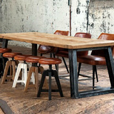 loft美式复古实木餐桌电脑桌铁艺书桌会议办公咖啡餐厅长桌椅组合