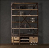 促销欧式美式实木书柜组合铁艺书柜宜家柜子简易书架储物带梯书柜