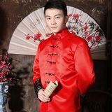 中式婚礼男士唐装结婚新郎唐装礼服红色中山装中国风汉服男古装