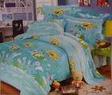 海棉宝宝卡通花纹单双人床上用品四件被套纯棉床罩笠枕套1.5-1.8M