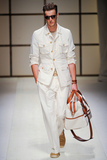 2015英伦裁缝顶级时尚白亚麻走秀男款纯色亚麻多口袋夏季T恤套装