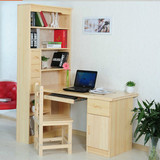 松木书桌橡木书桌书架组合 实木书柜转角电脑桌田园写字台