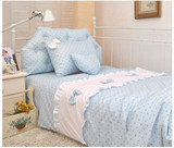 四件套 波点控蓝色荷叶边公主床笠 床单活性斜纹床上用品纯棉