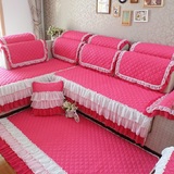 欧式沙发垫布艺坐垫定做防滑玫红色飘窗垫纯棉麻沙发巾沙发套纯色