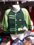 纯手工编织儿童毛衣春季新款1-3岁男童绿色多色小熊条纹开衫外套