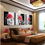 H黑白玫瑰 客厅装饰画三联画餐厅壁画卧室无框画 时尚挂画板画