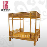 中式仿古家具实木榆木明清古典雕花平板复古大床双人床架子床
