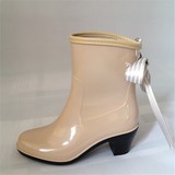 新款OL丝带高跟雨靴女中高筒纯色加绒雨鞋保暖水鞋棉套鞋原单