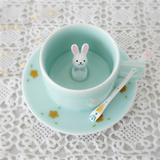 三浅奶咖兔创意咖啡杯情侣手绘陶瓷咖啡杯杯碟下午茶茶具茶杯套装
