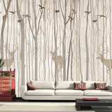 3D北欧大型壁画墙纸 电视背景墙壁纸 田园客厅卧室墙画 森林鹿林