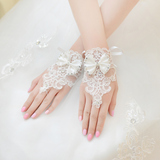 新娘结婚手套婚纱礼服配饰手套短款 镶钻蝴蝶结露指新娘手套特价