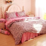 粉红豹纹公主韩式床上用品纯棉床单被套三件套四件套全棉床裙包邮