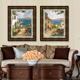 包邮欧式地中海风景装饰画美式奢华客厅沙发玄关有框壁挂画竖幅