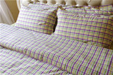 外贸出口色织格面料 黄绿紫格四件套 枕套床笠被套 柔软舒适