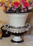 欧式经典 树脂花瓶 古典彩绘花器 敞口花盘摆件 MR9286V-A米白色
