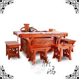 最新款实木茶桌仿古中式家具榆木泡茶桌将军台雕刻功夫茶桌椅组合