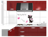 可爱黑猫厨房墙贴纸灶台铝箔耐高温防油贴45*75CM整张可移除贴纸