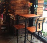 美式乡村 复古 实木 餐桌椅组合 咖啡桌椅 餐饮酒吧桌椅 铁艺餐桌