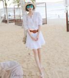 2016明星同款韩版雪纺蕾丝连衣裙修身显瘦海边度假沙滩裙短裙女夏