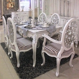 新古典餐桌椅组合 欧式餐台 实木雕花家具 客厅饭桌子 后现代长桌