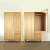 简约现代北欧宜家风格橡木2门衣柜带镜纯实木家具碧欧木蜡油家具