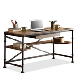 LOFT美式复古铁艺餐桌 做旧办公电脑桌 可移动实木抽屉书桌写字桌