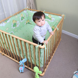 欧洲实木多功能婴儿床木制安全游戏床围栏底板高度可调带纺织品