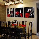 9酒杯红葡萄酒现代客厅装饰画三联无框画墙画壁画挂画餐厅水晶膜