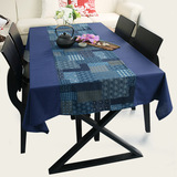 帛彩堂 中式简约时尚复古棉麻布艺桌布长方形桌布盖布餐桌布 蓝染