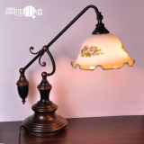 欧式台灯 实木咖啡厅客厅转角 卧室床头灯 玻璃灯罩可调节 送光源