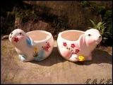 【多省满15元包邮】一个5.4元 陶瓷花盆日韩批发 粉色 蓝色 兔子