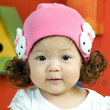 韩版秋冬宝宝帽子婴儿帽儿童男女婴儿毛线小兔子套头帽假发帽