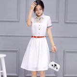 2016夏季新款衬衫连衣裙中长款韩版女装修身短袖学院风小清新裙子