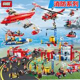 古迪积木益智拼装玩具城市消防直升飞机快艇兼容乐高拼插儿童玩具