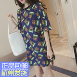 韩版女装新款懒人式宽松短袖T恤式连衣裙夏季萌趣小熊印花短裙子