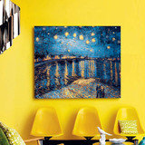 新款梵高罗纳河畔的星夜抽象古典欧式风景油画装饰画餐厅挂画无框