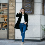 BiBi韩国订单新款獭兔毛皮草外套加厚中长款黑白条纹大衣清仓特价