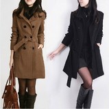 2016秋冬韩版中长款羊毛呢外套 加肥加大立领显瘦修身毛呢大衣 女