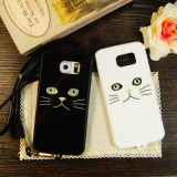 三星S6 edge手机壳硅胶磨砂日韩卡通note3手机壳新款带挂绳黑白猫