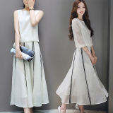 2016夏装新款女装欧根纱两件套连衣裙夏女神气质韩版修身套装长裙