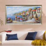 原创高档客厅风水海景有框装饰画欧式古典风景纯手绘地中海油画