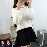 2015冬季宽松打底衫女毛衣短款套头半高领加厚纯色上衣韩版灯笼袖