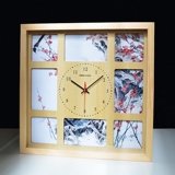 新中式家居装饰品简约现代正方形大挂钟实木时钟表创意静音石英钟